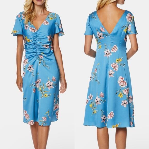 Avec Les Filles Ruched Floral-Print Dress - Picture 1 of 16